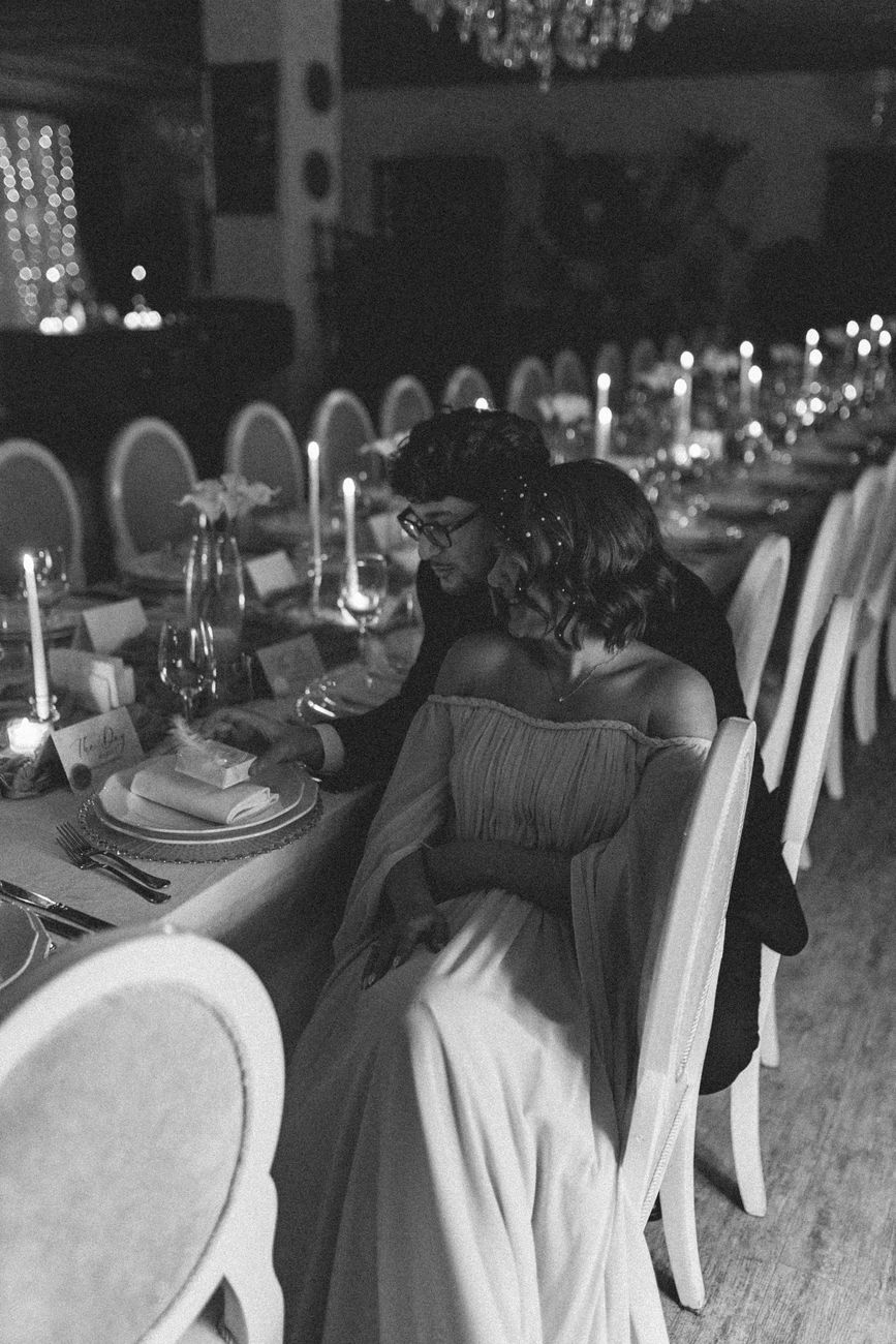 Hand-calligraphed menus + gold-foil place cards for Celeste & Marie