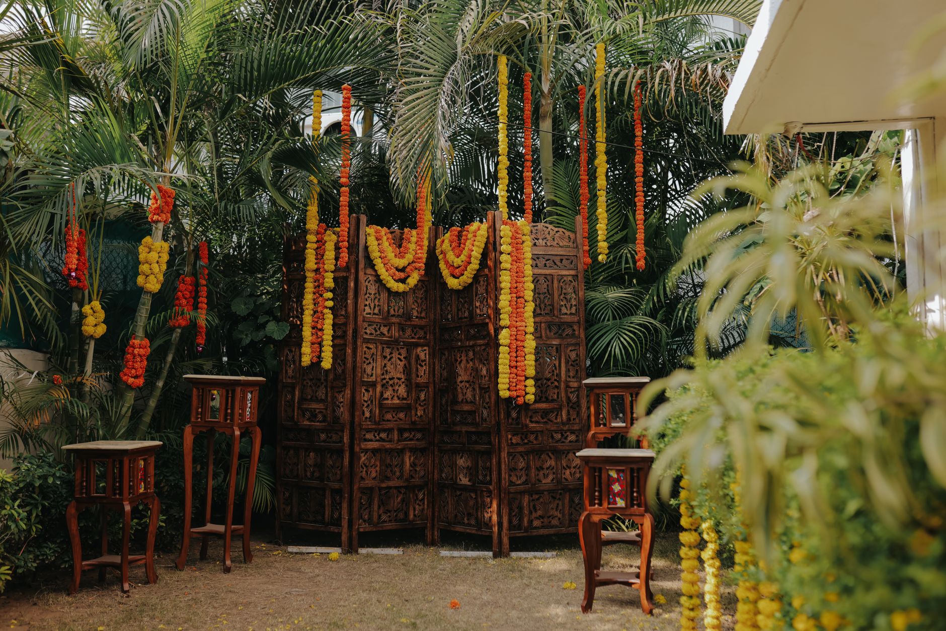 A marigold mandapa coming to life at golden hour 🌼